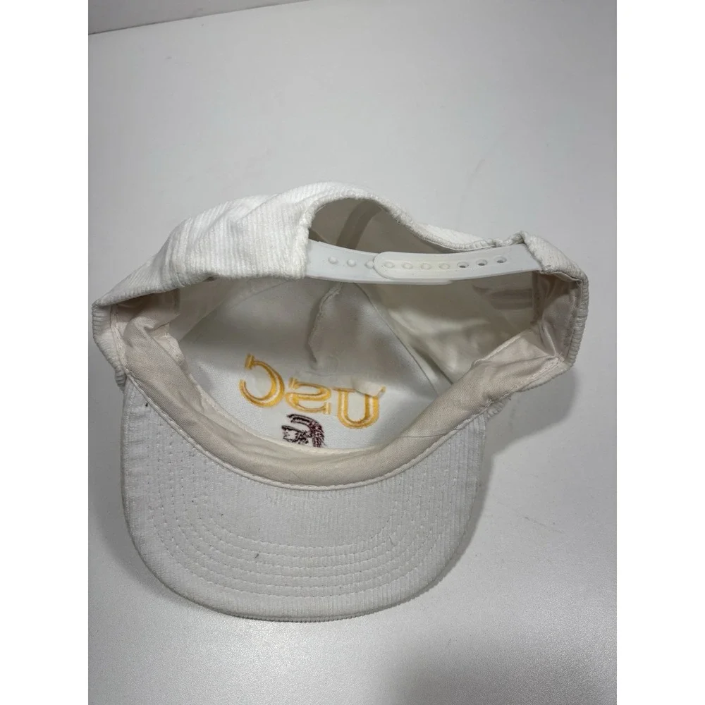 VINTAGE USC TROJANS FOOTBALL SNAPBACK HAT CAP White CORDUROY‎